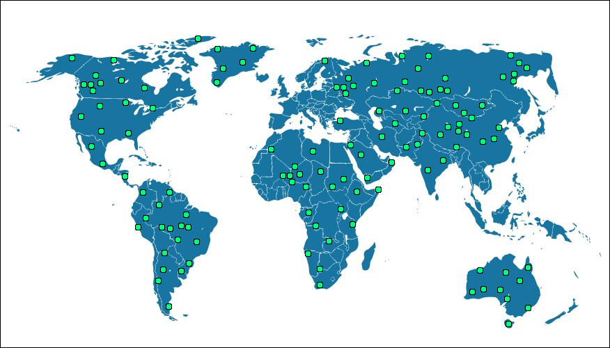 World Map with Supported Countries